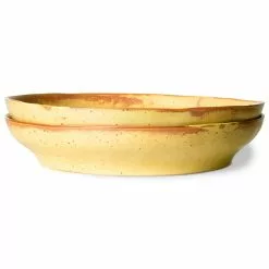 HKliving Bold & Basic Ceramics: Pasta Plate (Set Of 2) -Hallway Salg hkliving tallerken bold basic ceramics deep plate set of 2 62bd5e2012d3a yellow brown 9271952 scaled