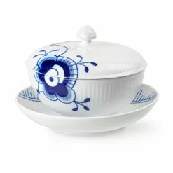 Royal Copenhagen Blå Mega Riflet - Skål Med Låg Og Underkop, 38 Cl